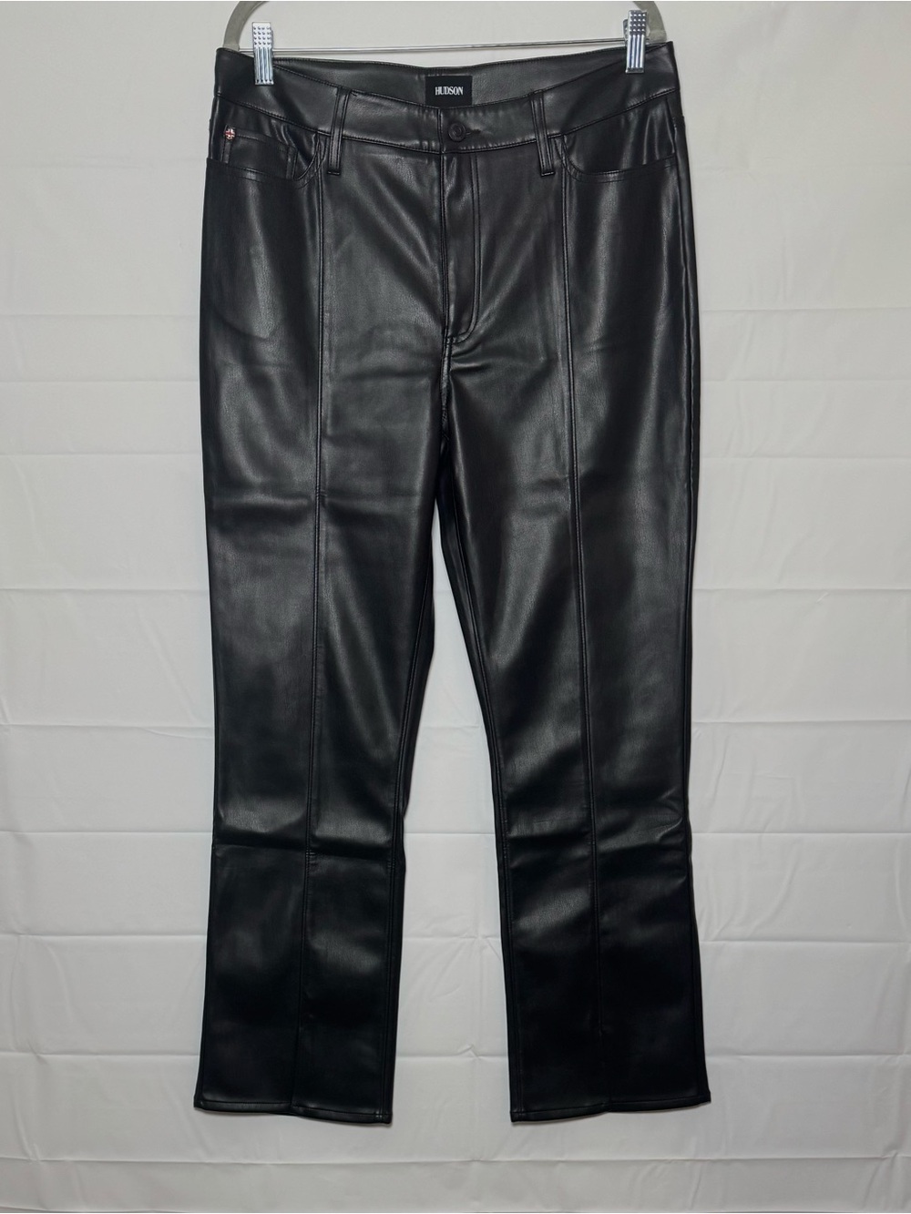 Hudson Jeans Black Faux Leather Flare Bootcut High Rise Women’s Pants, Sz 31.